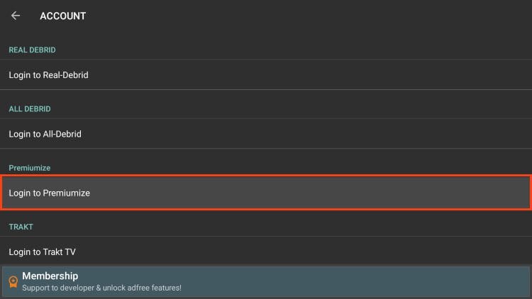 choose login to premiumize