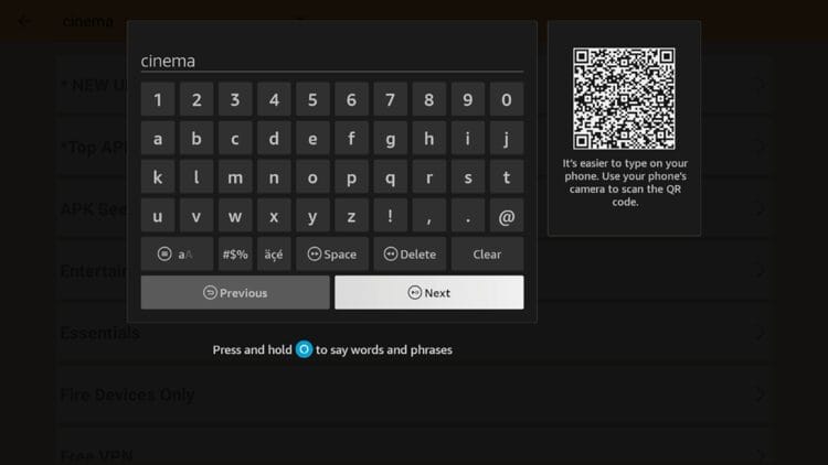Type 'cinema' and lick next.