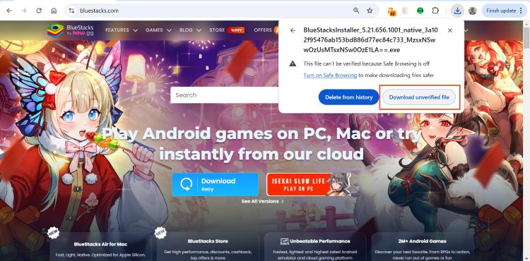 choose download unverified file