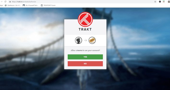 click yes to authorize with cinema hd apk