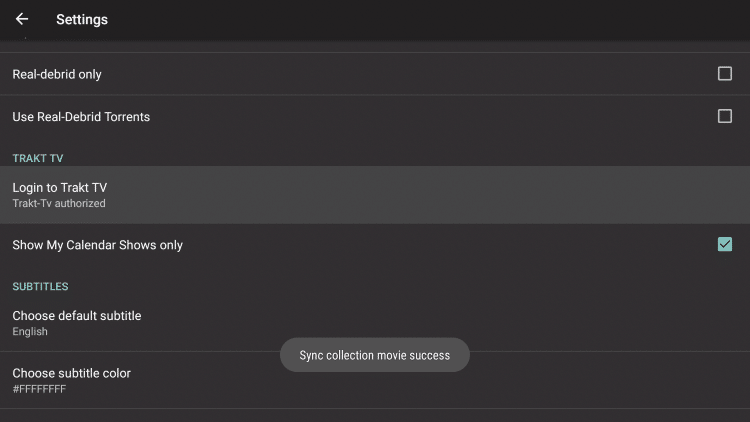 Return to Cinema hd to see Sync successful message
