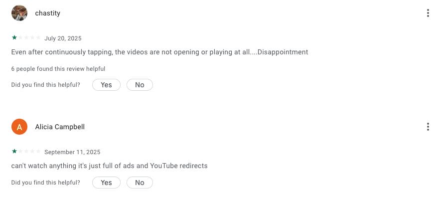 Reviews of Fake Cinema HD App