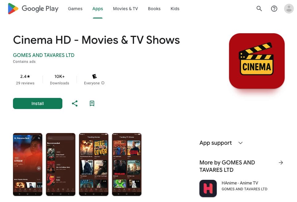 Fake 'Cinema HD' app in Google Play