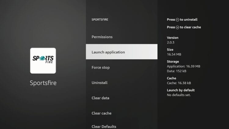 Locate SportsFire on your device and launch the application.