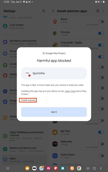 select install anyway