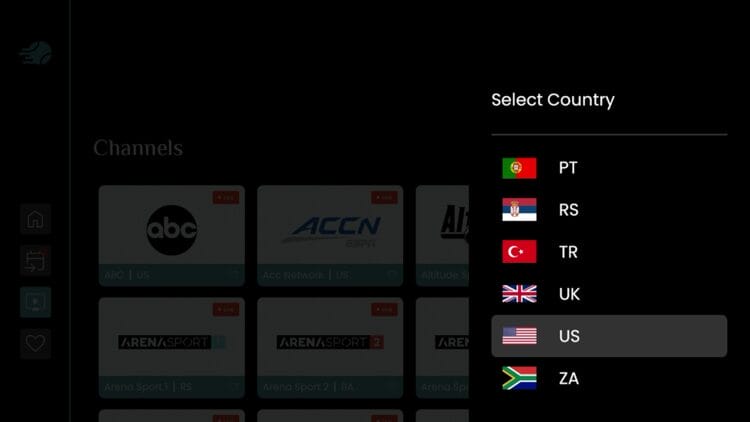 Select Country Screen