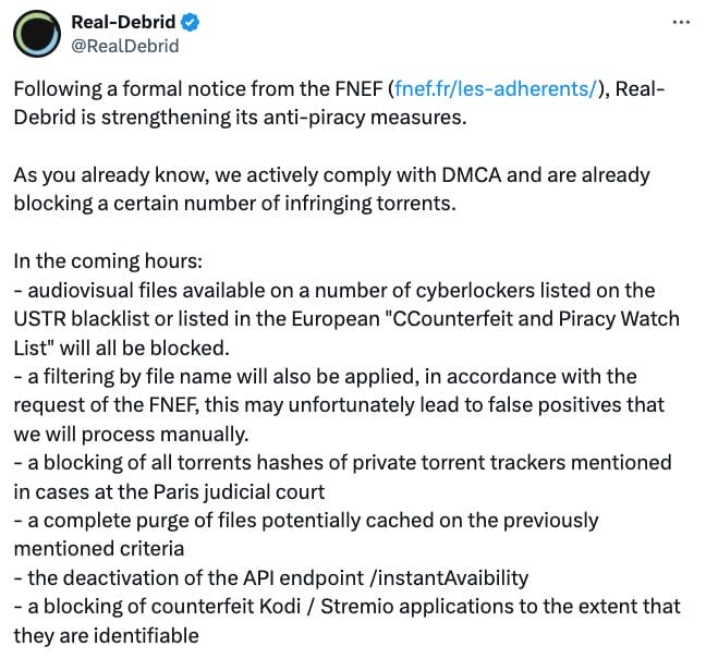 Real Debrid Post on X