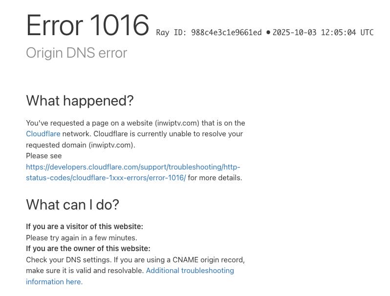 INWIPTV Website Down