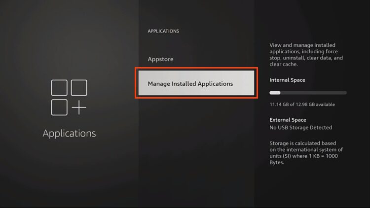 click manage installed applications