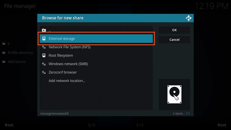 choose external storage to install elementum kodi addon