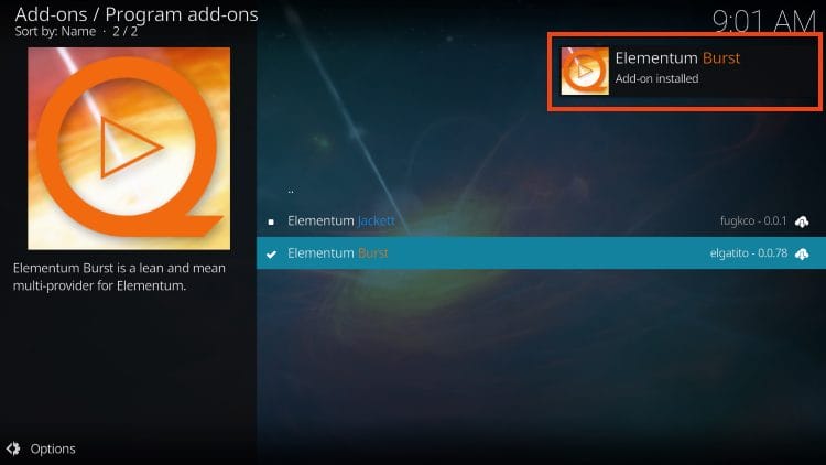 you will then encounter burst installed message