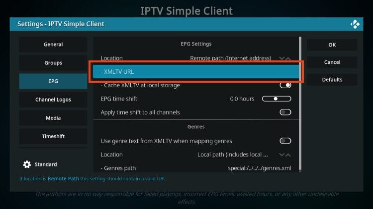 hover over EPG and click XMLTV URL