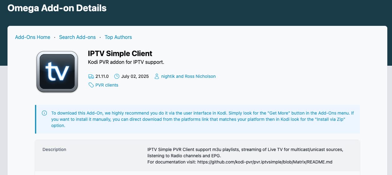 Kodi IPTV Simple Client