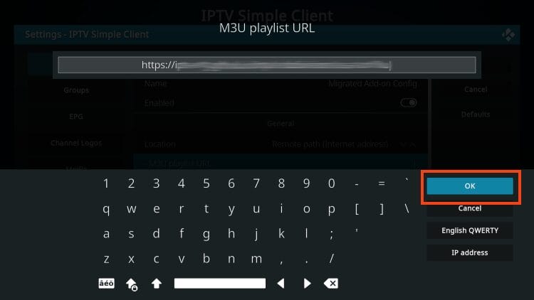 Input your M3U URL from your IPTV provider and click OK.