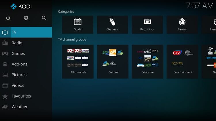 Hover over TV to see your channel options