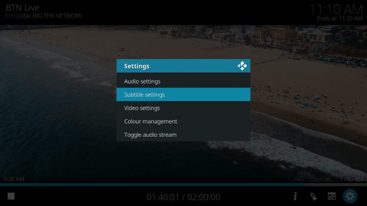 settings menu