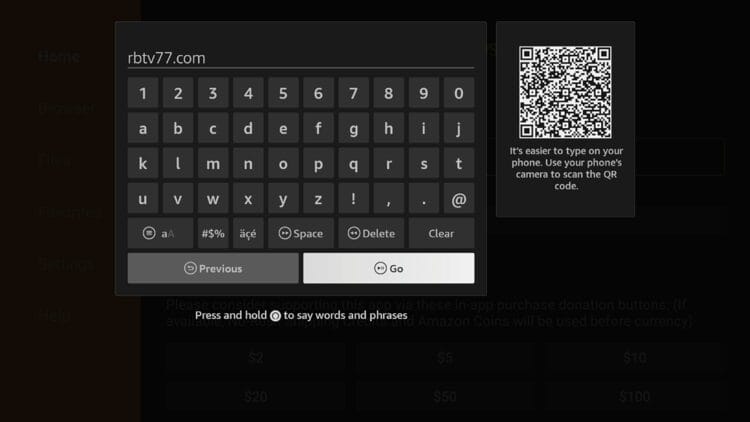 Type the URL rbtv77.com and click Go.
