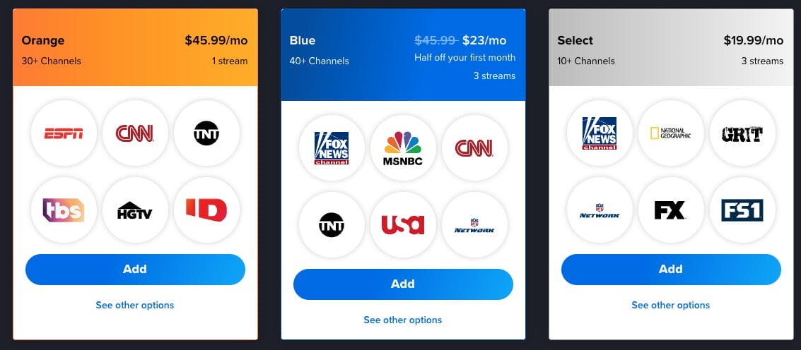 Sling Orange and Sling Blue Plans