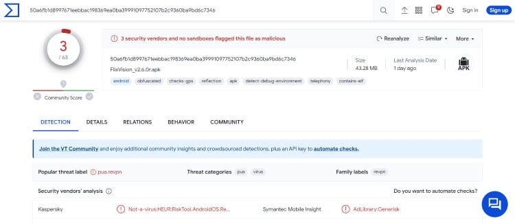 Flix Vision VirusTotal Scan