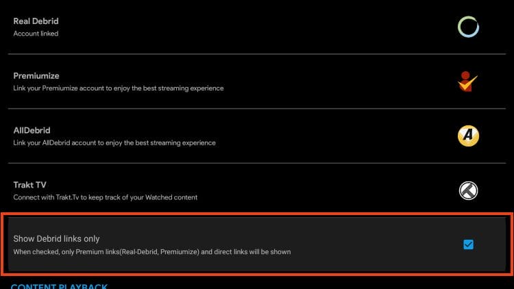 click show debrid links only