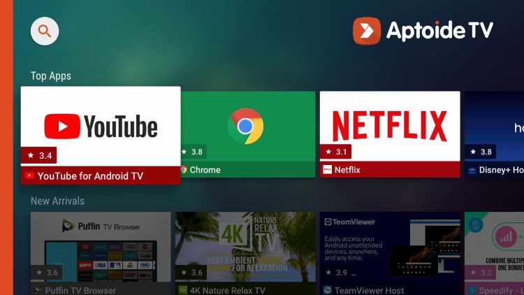 Aptoide TV home screen