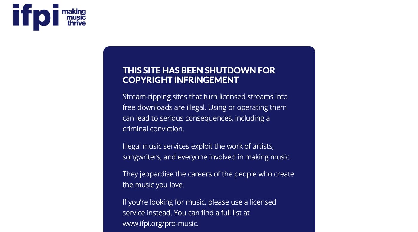 IFPI Shutdown Message