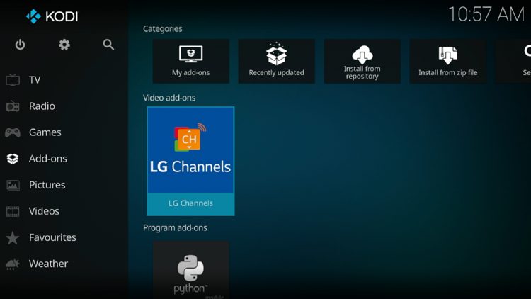 Return back to the home screen of Kodi and hover over Add-ons. Then select LG Channels and installation is now complete!