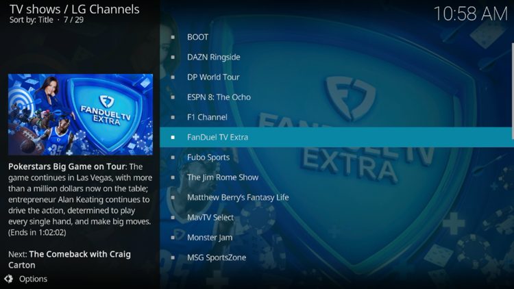 LG Channels Sports Category