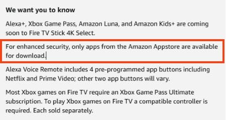 Fire TV Stick 4K Select Removes Sideloading