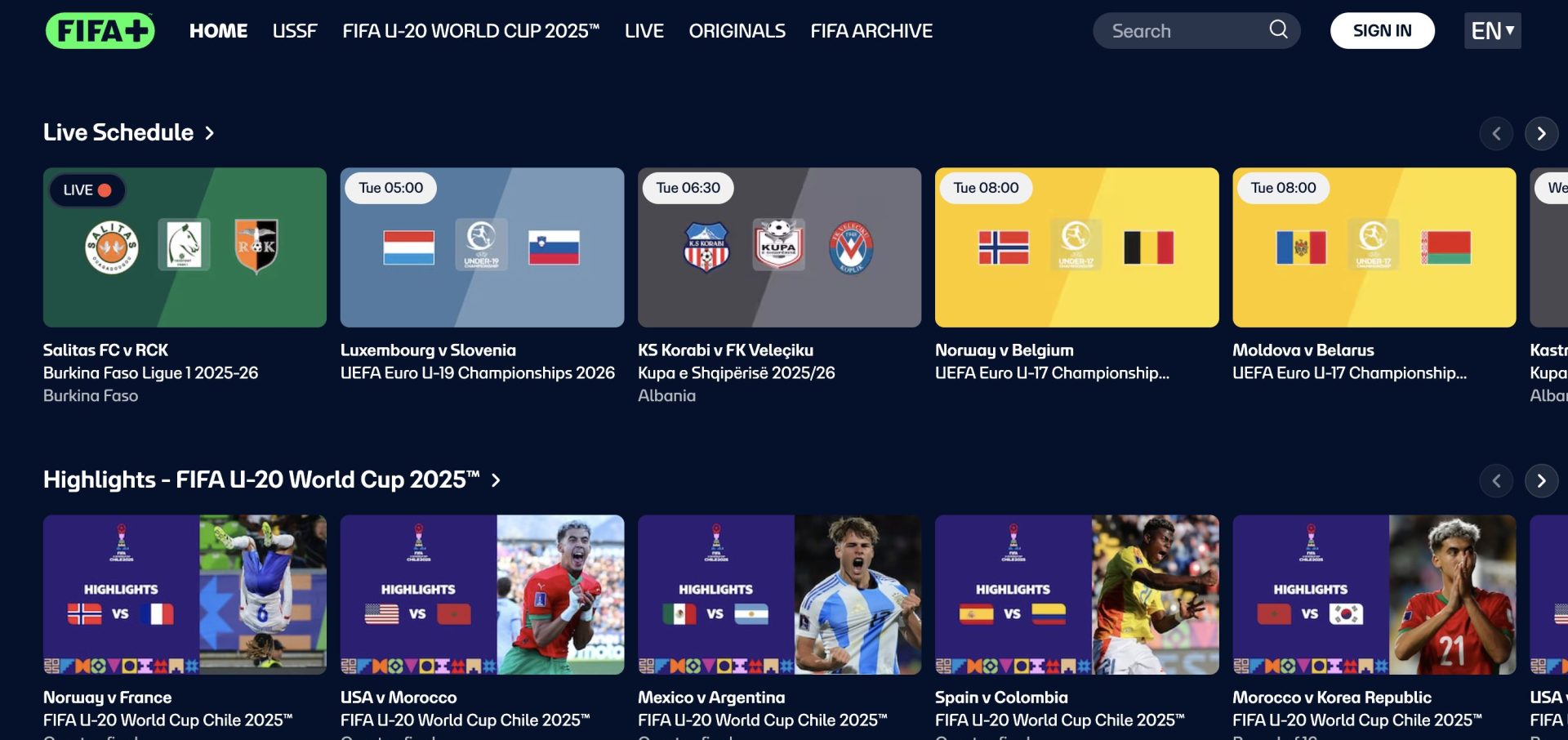 FIFA+ Website