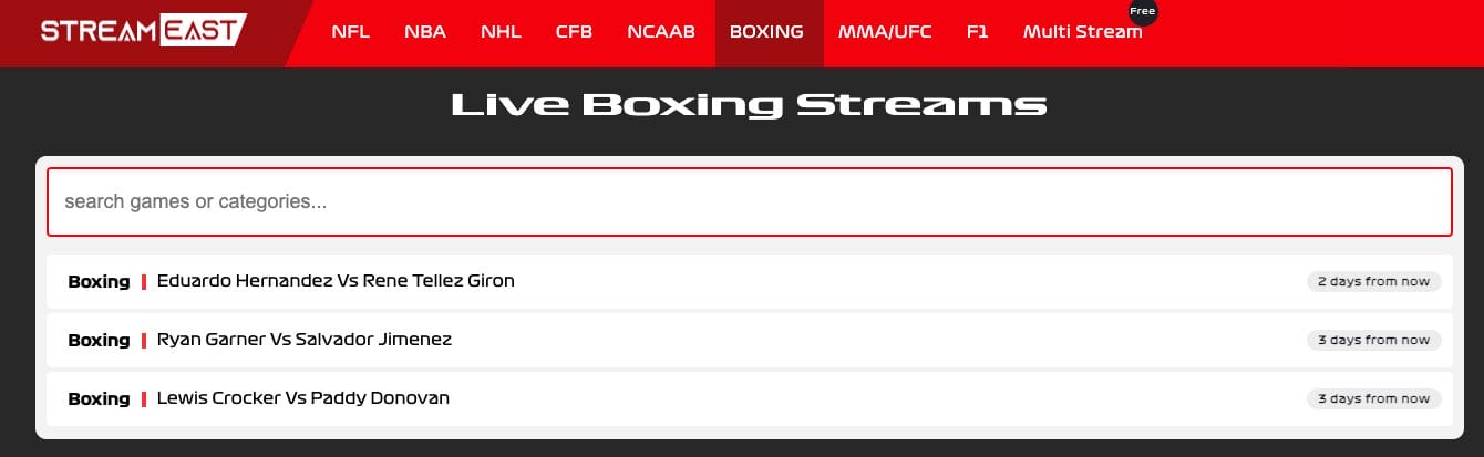 StreamEast Website PPV