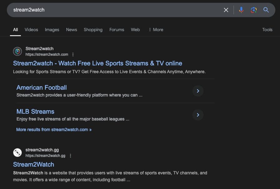 Google Search Results for 'stream2watch'