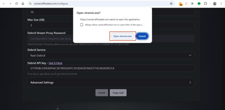 select open stremio.exe