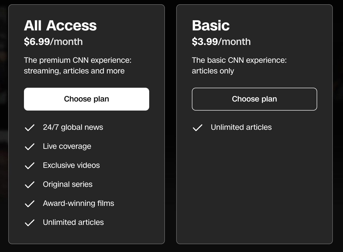 CNN All Access Pricing