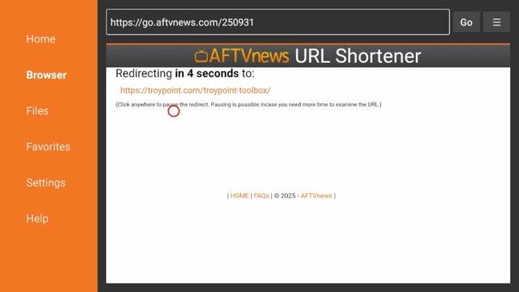 The page redirect message will appear.
