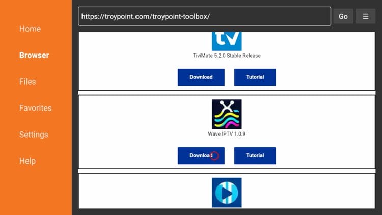Once in the TP Toolbox, scroll down to locate Wave IPTV and click Download.