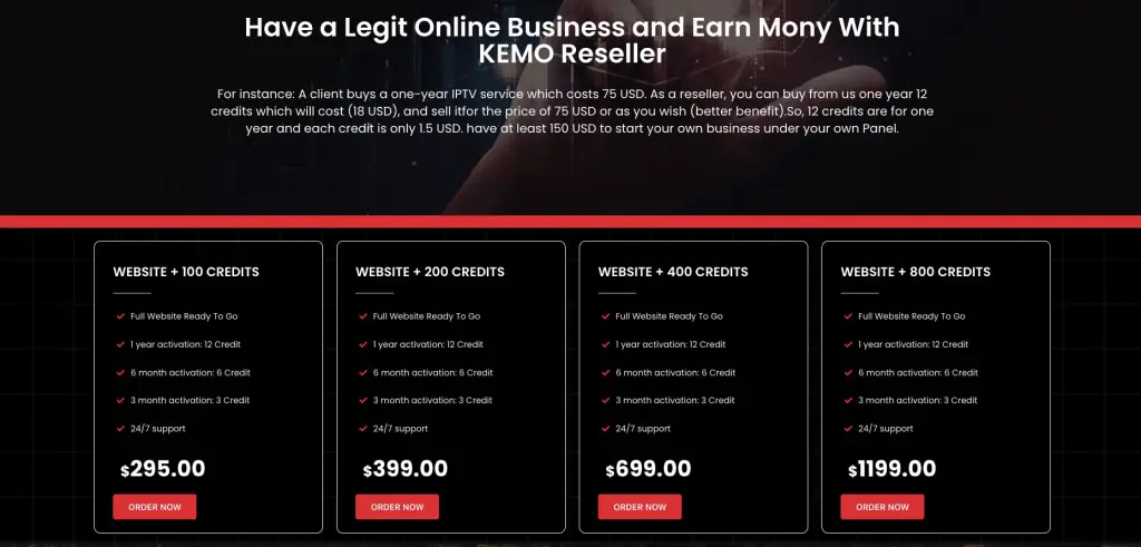 Kemo IPTV Reseller Page