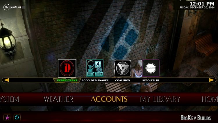 Hover over the Accounts category and click Debrid/Trakt right above.