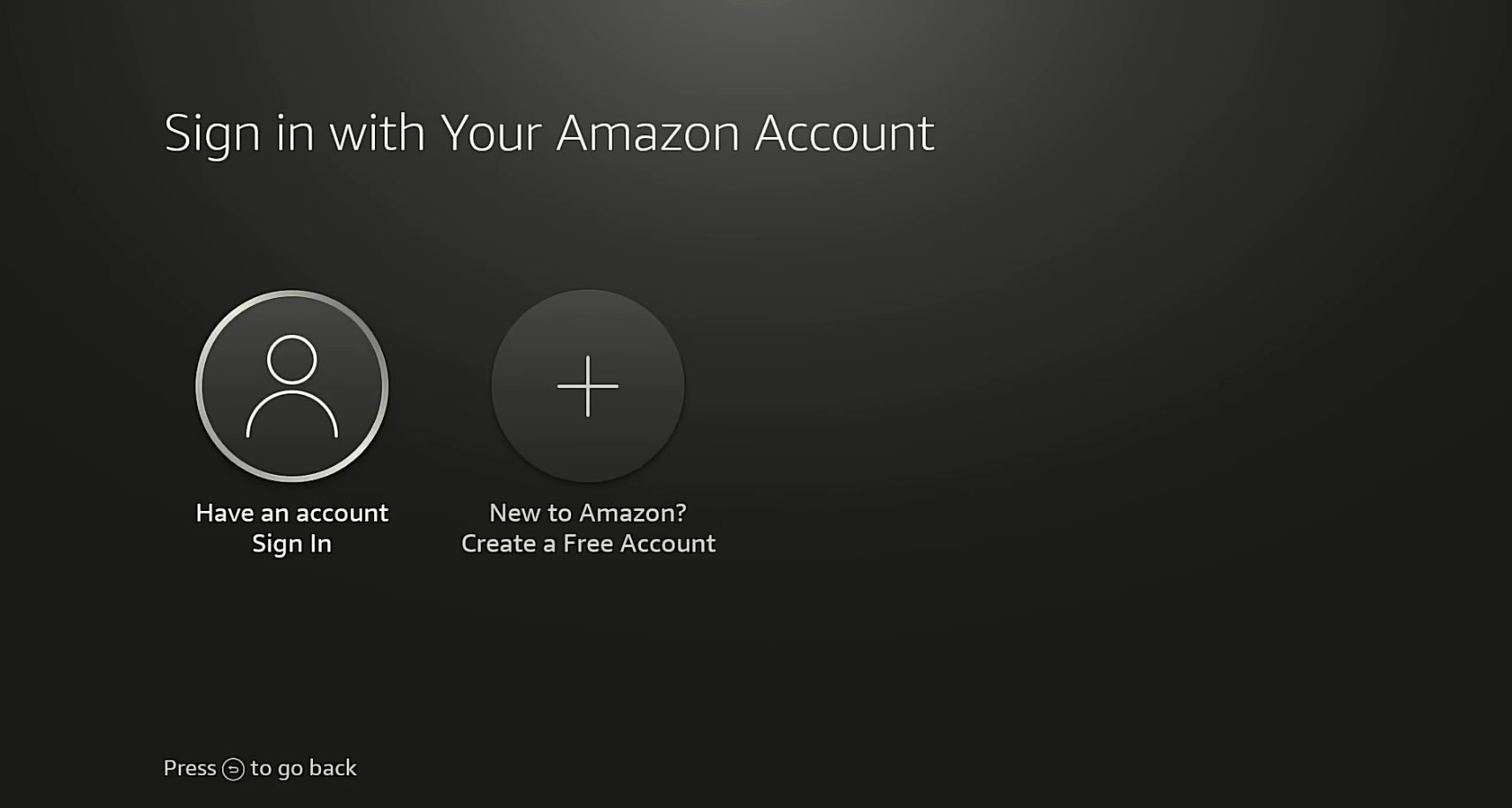 Click the back button to exit VoiceView, then continue signing in with your Amazon account.