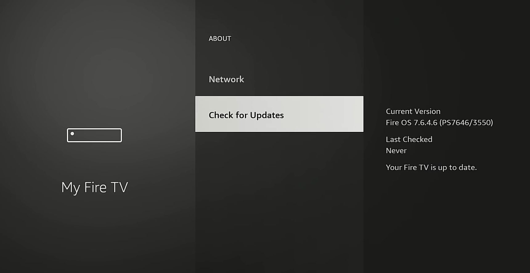 Click Check for Updates. After a minute or two, you should see "Last Checked: Never" or an error message.