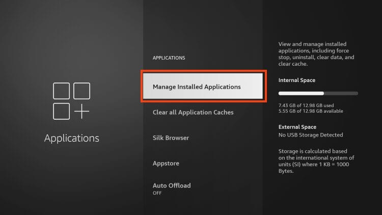 choose manage installed applications