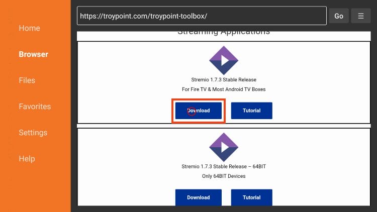 click download to update stremio app