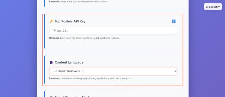 choose language and add top posters if you prefer
