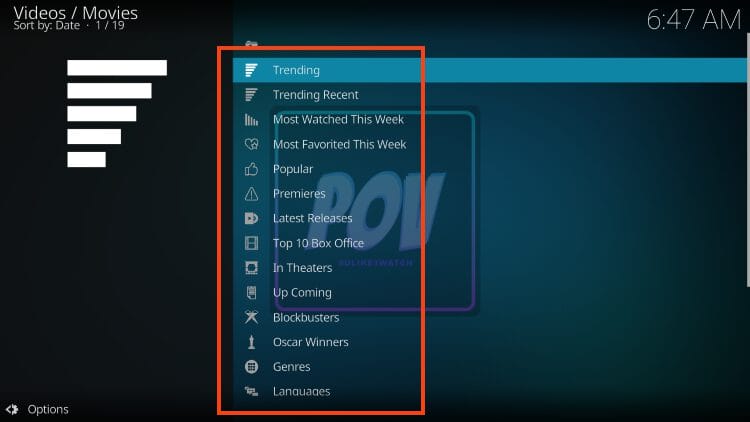 subcategory selections