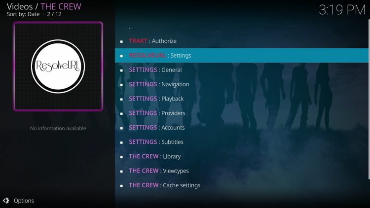 Select ResolveURL: Settings
