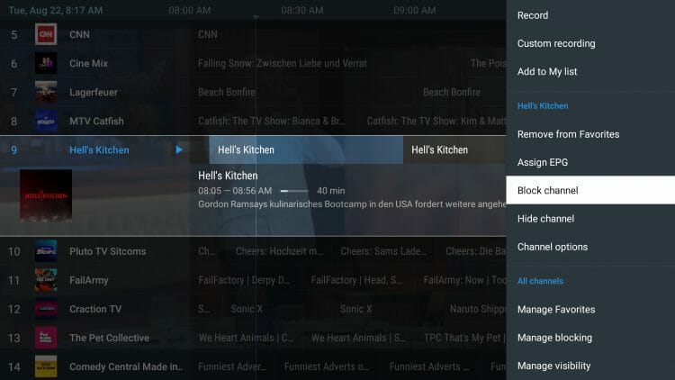 block channels option
