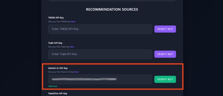 input api key and click verify key