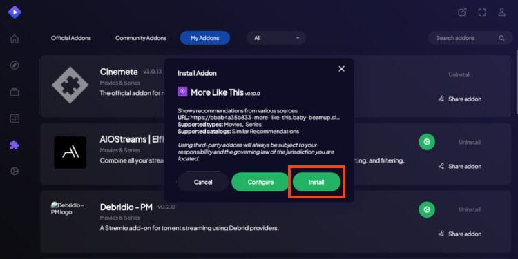 click install more like this stremio addon