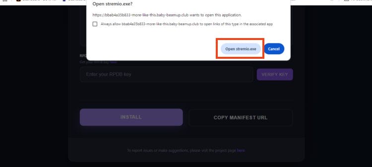 choose open stremio.exe