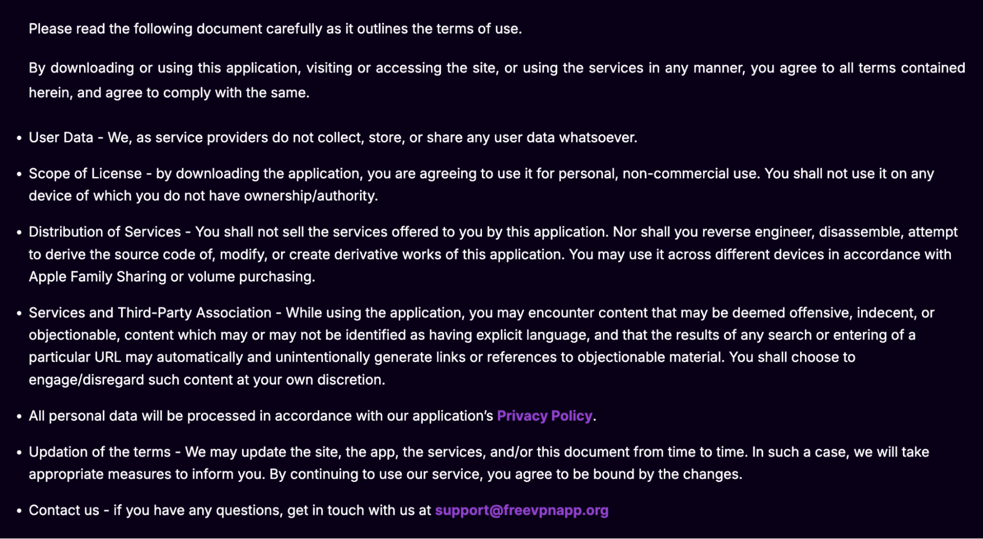 Example of a Free VPN Terms of Service